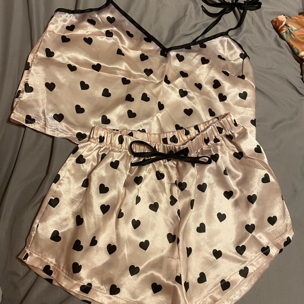 Pink with black hearts pjs